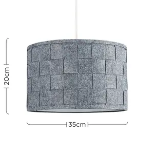 ValueLights Monza Pair of Large Modern Weave Design Drum Ceiling Pendant Light Shades In Grey Felt Finish