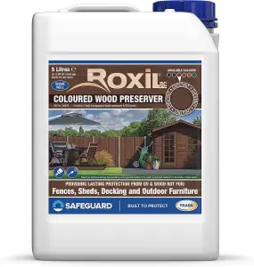 Roxil Wood Stain Preserver (5L Chestnut) - 5 Year Protection for Indoor & Outdoor Wood. No VOCs, Fast-Drying. 25 m Coverage