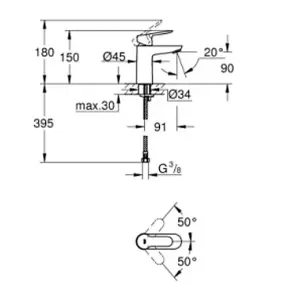 Grohe 23330 BauEdge Single Lever Mono Basin Mixer Tap 1/2 Inch Smooth Body