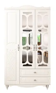 RAVEN 3 Door 2 Drawer Mirrored White Wardrobe