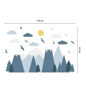 Walplus Colourful Mountains Landscape, Blue, Scandinavian Style, Children Wall Stickers Kids Sticker PVC Blue