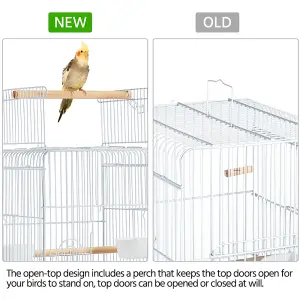 Yaheetech White Play Top Metal Bird Cage w/ Detachable Rolling Stand