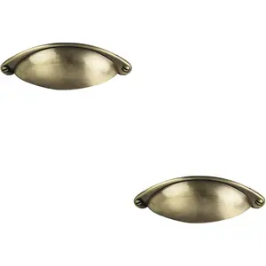 2x Traditional Cup Pull Handle 104 x 26mm 64mm Fixing Centres Burnished Brass