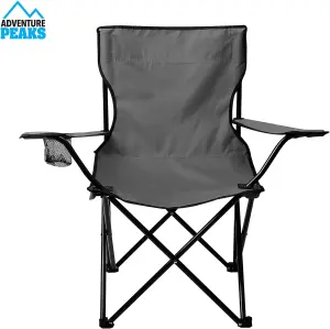 Set of 2 BLACK Folding Camping Chair With Armrest, Drink Holder & Carry Bag