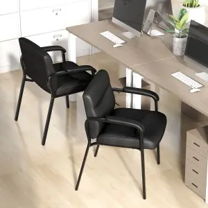 COSTWAY 2 Pack Office Reception Chairs Padded PU Leather Conference Guest Chairs