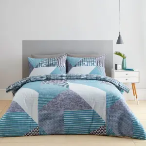 Catherine Lansfield Bedding Larsson Geo Duvet Cover Set with Pillowcases Teal