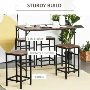 HOMCOM Industrial Rectangular Dining Table Set with 4 Stools for Dining Room