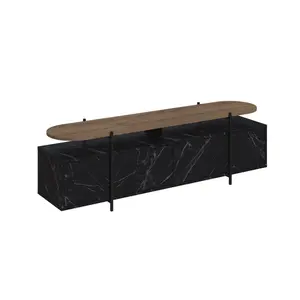 Decortie Hanley Modern TV Unit Multimedia Centre Black Marble Effect Oak Effect With Storage TV Cabinet 160cm