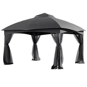 Dark Grey Garden Gazebo Shade  UV Resistant Pergola 396cm W x 325cm D x  280cm H