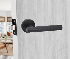 Linear T-Bar Bathroom Door Handle Set Thumbturn and Dead Bolt BB Hinges Matt Black