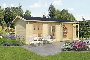 Shetland 2-Log Cabin, Wooden Garden Room, Timber Summerhouse, Home Office - L660 x W346.8 x H244.8 cm