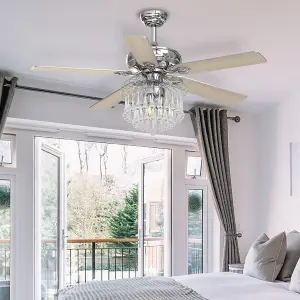 Chrome Crystal Ceiling Fan Light Chandelier with Remote Control 52 Inch