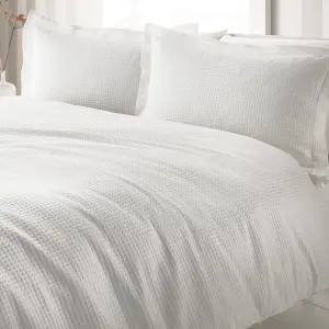 The Linen Yard Waffle Textured 100% Cotton Duvet Cover Set