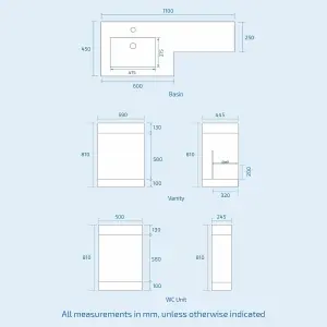 Nes Home Debra Bathroom White L-Shape LH Basin Vanity Unit BTW WC Toilet 1100mm