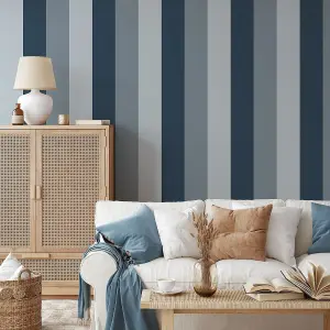 World of Wallpaper Stripe Wallpaper Soft Blue/Navy/Denim AF0021