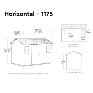 Keter Newton Plus Horizontal 11x7.5 ft Apex Grey Plastic 2 door Shed with floor & 2 windows (Base included)