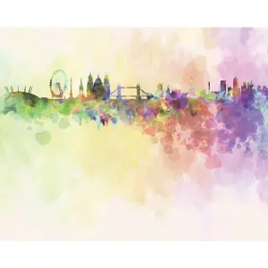 Origin Murals Watercolour London Skyline Multi Matt Smooth Paste the Wall Mural 300cm Wide X 240cm High