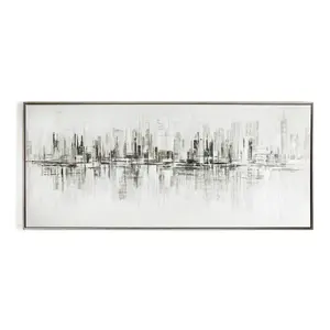 New York Reflections Handpainted Framed Canvas Cityscape Wall Art