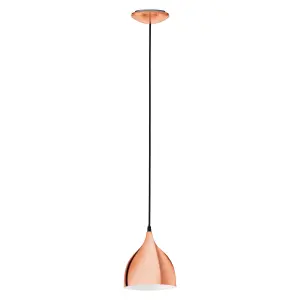 Pendant Ceiling Light Brushed Copper Coloured Steel Rose and Shade Bulb E27 1x60W