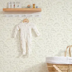 Dinky Dinos Wallpaper In Coffee And Cream