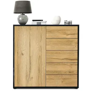 Sideboard Mcdevitt Black Gloss/Oak