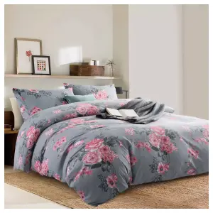 Printed Duvet Cover Set With Matching Pillow case Bedding Bed Sets Grey Bouquet Reversible Quilt Covers Single Double King