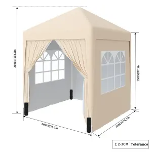 SunDaze Garden Pop Up Gazebo Party Tent Camping Marquee Canopy with 4 Sidewalls Carrying Bag Beige 2x2M