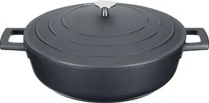 Masterclass Shallow Casserole Dish With Lid 4L/28 Cm, Lightweight Cast Aluminium, Induction Hob And Oven Safe, Black