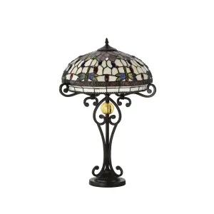 BELOFAY Handmade Stained Glass Tiffany Style Table Lamp with Bronze Lamp Base for Livingroom (16 " Wide)