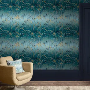 Clarissa Hulse Meadow Grass French Navy & Copper effect Smooth Wallpaper