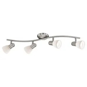 Flush 4 Spot Ceiling Light Satin Nickel Shade White Glass Bulb E14 4x40W