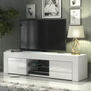 TV Unit 130cm Modern White with High Gloss Doors - Creative Furniture