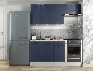 Kitchen Cabinet Navy Blue / Grey 5 Unit Set Soft Close 180cm Copper Handle Nora