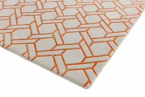 SilverOrange Wool Handmade Luxurious Modern ,Chequered Geometric Rug For Living Room and Bedroom-120cm X 170cm