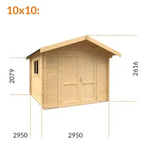 10ft x 10ft (2950mm x 2950mm) Horsforth "The Saint Paul Plus" 44mm Log Cabin With 1 Opening Windows