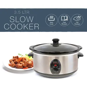 KitchenPerfected 3.5Ltr Oval Slow Cooker- Brushed Steel