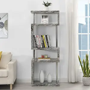 Miami High Gloss Grey Shelving Unit In Melange Marble Effect