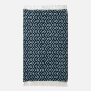 Homescapes Tula Handwoven Teal & Navy Textured Rug, 120 x 170 cm