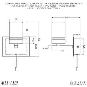 Compact Designer IP44 Rated Bathroom Wall Light Fitting with Tubular Glass Shade