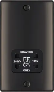 BG Double Raised slim Screwed Shaver socket Gloss Black Nickel effect