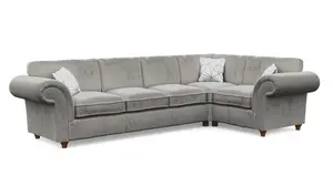 Windsor Silver Large Corner Sofa - Brown Feet