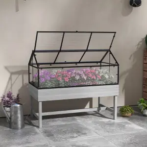 Outsunny Raised Garden Bed with Polycarbonate Panel, , Distressed Grey