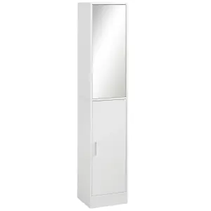 kleankin Tall Mirrored Bathroom Cabinet Tallboy Unit w/Adjustable Shelf White