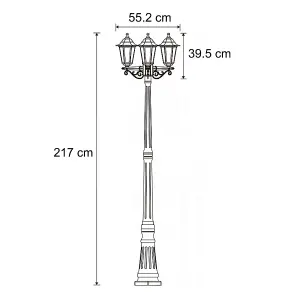 CGC Black Outdoor Three Head Tall Post Lantern Traditional Vintage Triple Light Garden IP44 Weatherproof 3 x E27 Standard Screw