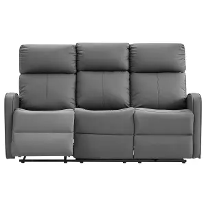 3 Seater Manual Reclining Sofa with Cup Holders in Grey Leather - Parma