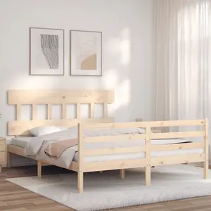 Berkfield Bed Frame with Headboard King Size Solid Wood