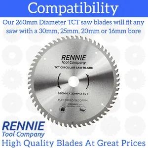 260mm x 60T TCT Circular Wood Saw Blade. Fits Festool Bosch Makita Dewalt Circular Saws Etc