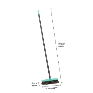 JVL Lightweight Indoor Angled Soft Bristle Sweeping Brush Broom, Grey/Turquoise