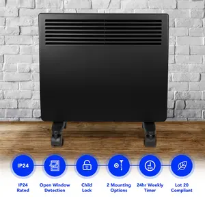 Devola Electric Panel Heater 1000W Low Energy Free Standing or Wall Radiator, Adjustable Thermostat with Programmable Timer Black