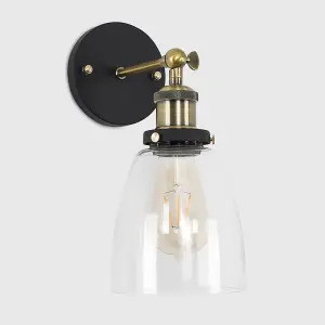 ValueLights Ambrose Pair of Ambrose Antique Brass and Black Metal Adjustable Knuckle Joint Wall Light Fittings